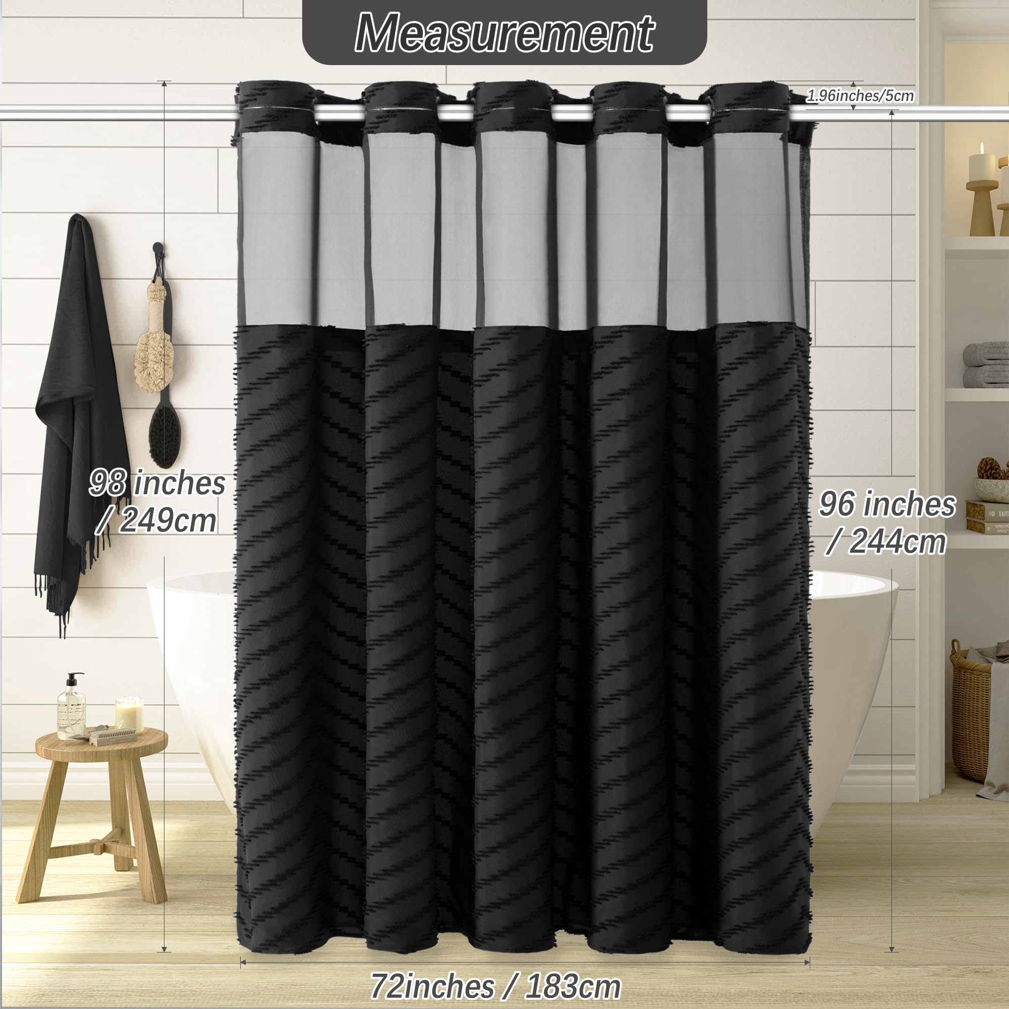 Amazon｜PANGSINNE エクストラロング フックなしシャワーカーテン、長